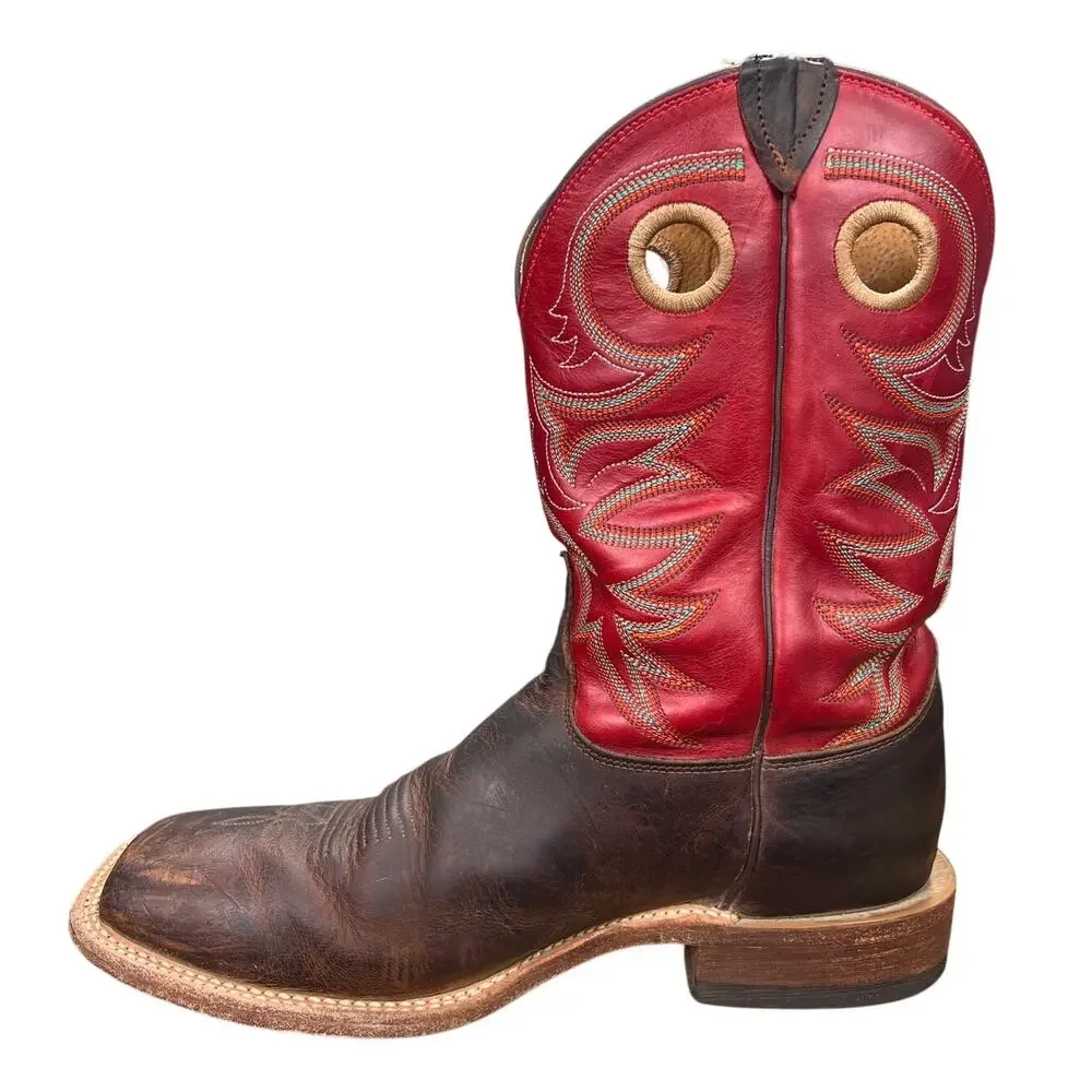 Justin Boots 8731 Men’s Red Brown Leather Square Toe Cowboy Boots Size 11 D